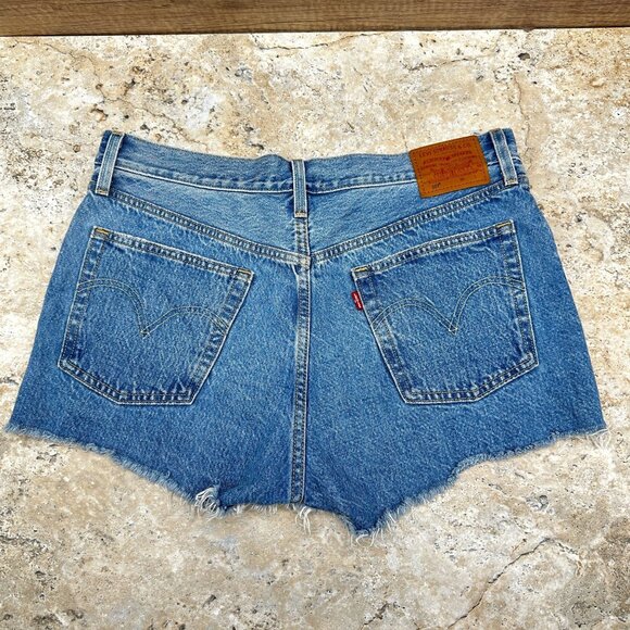 Levi’s Premium 501 High Rise Denim Cutoff Shorts W31 Distressed Frayed Hem Blue - Picture 2 of 12